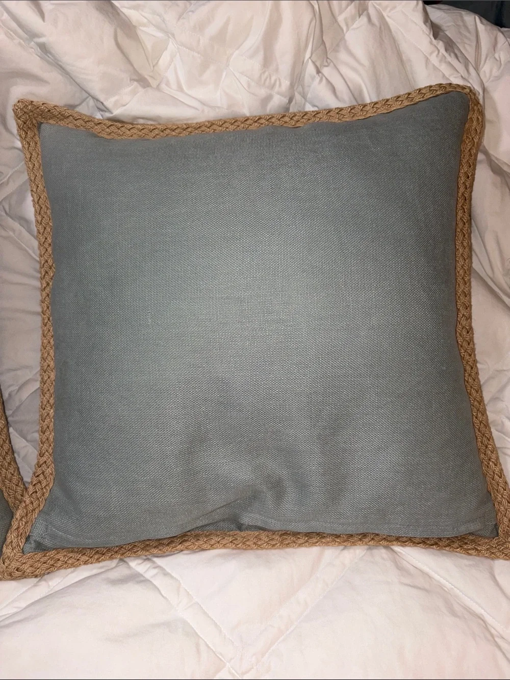 Set of 2 Like new Pottery Barn Linen Jute Trim Pillow & Feather inserts